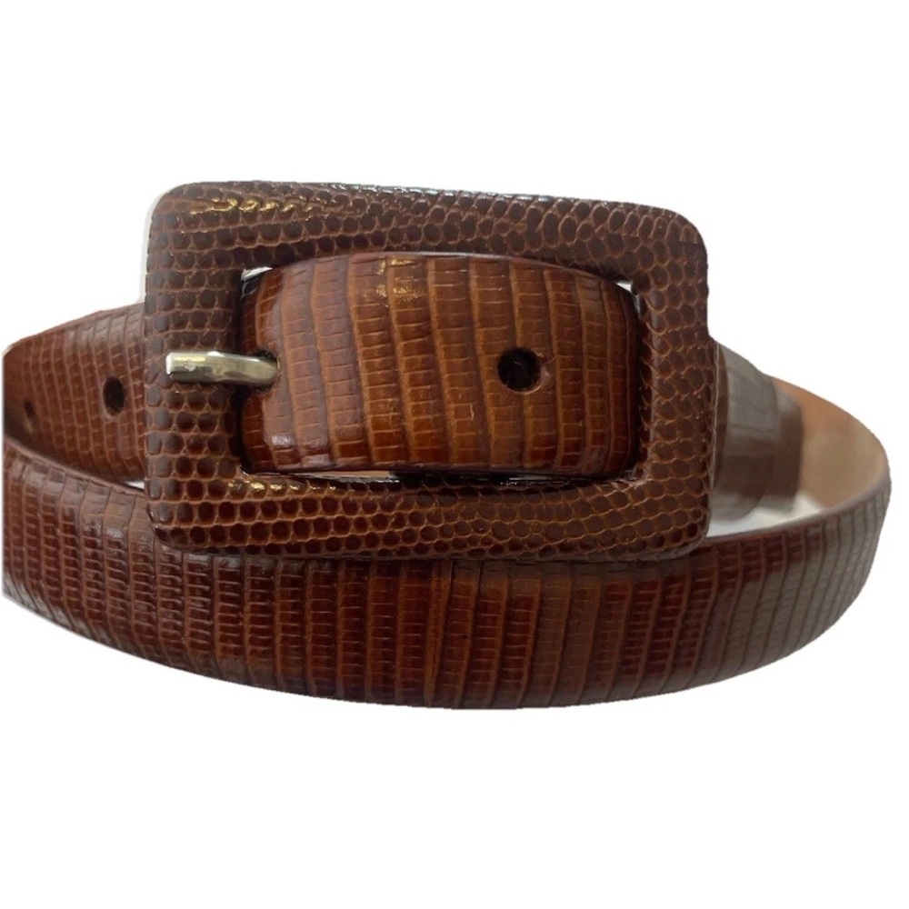 Audrey Talbott Brown Leather Belt Reptile Print Made in Italy Women Sz 31”-35”